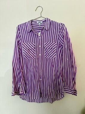 Express Purple and White Striped Button-Down Shirt